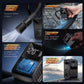 Black portable electric air pump with illuminated screen and airflow view, plus control panel