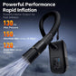 Black mini air pump inflator dispensing air from the nozzle with glowing display