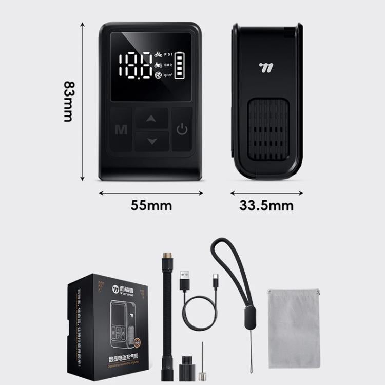 Portable air pump with digital display, side vent, and included accessories kit