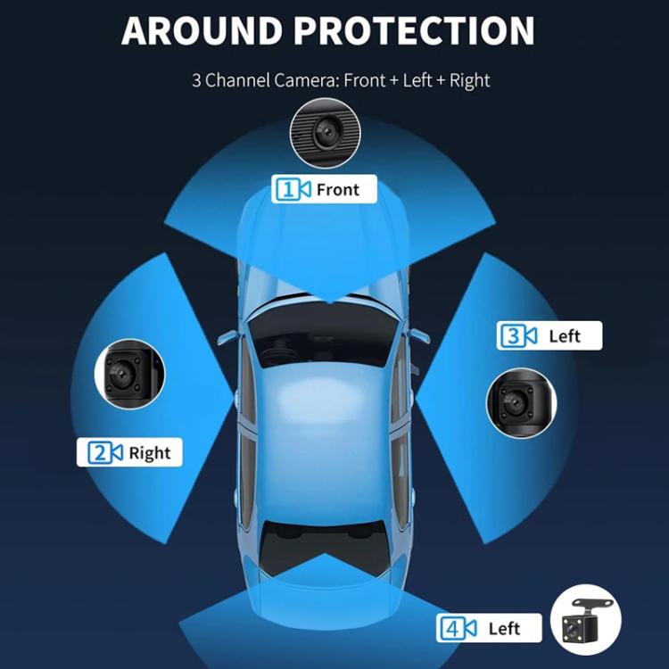 A7 1080P Dash Camera HD Night Vision Car Recorder, Front+Left+Right, Front+Left+Right+Rear