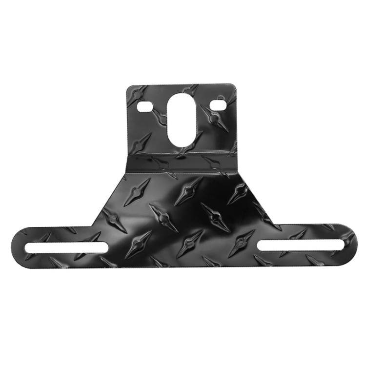 Black metal trailer license plate light bracket with center cutout and side slots