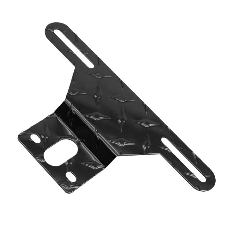 Black trailer license plate light bracket with oval mounting holes and long side slots
