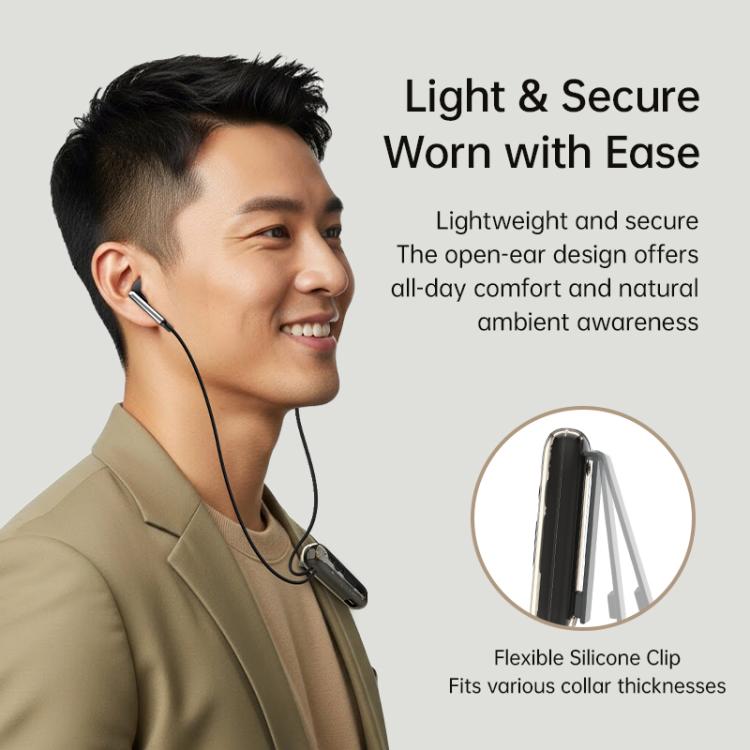Lightweight clip-on hearing aid with silicone clip and wired earbuds