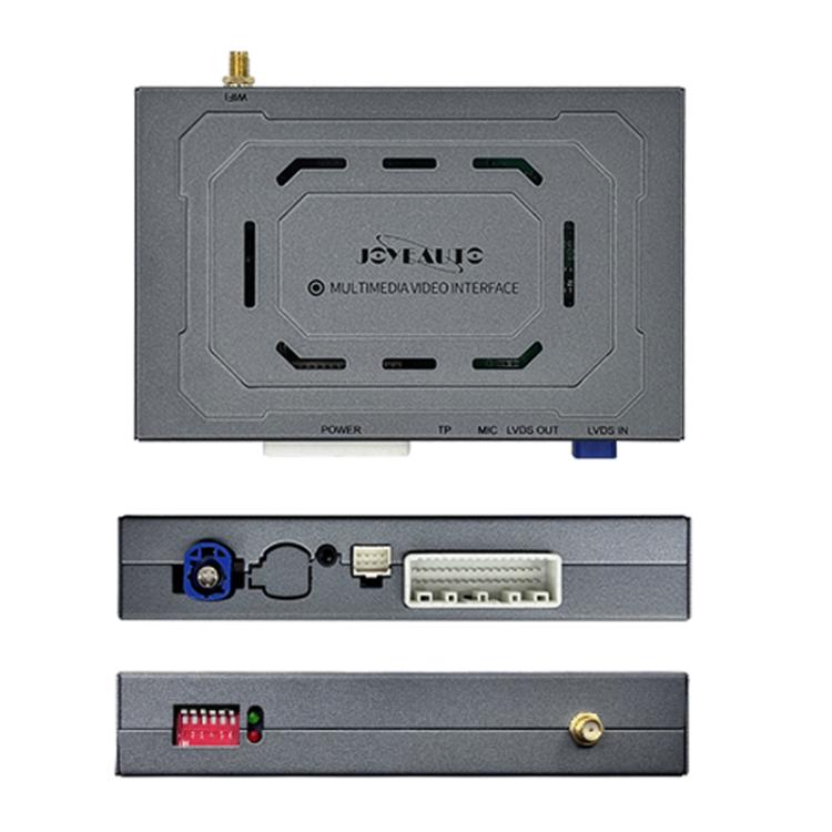 Wireless CarPlay and Android Auto interface module with rear connector ports