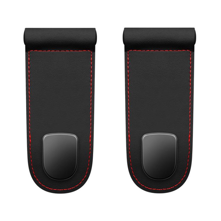 Car interior hook organizer, black faux leather single pouch with red stitching