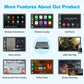 Wireless CarPlay and Android Auto features shown on car UI panels, multi-function