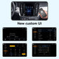 Car infotainment interface with phone connected and custom UI settings screens