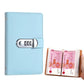 Blue password lock cash book with combination lock and clear currency card pockets