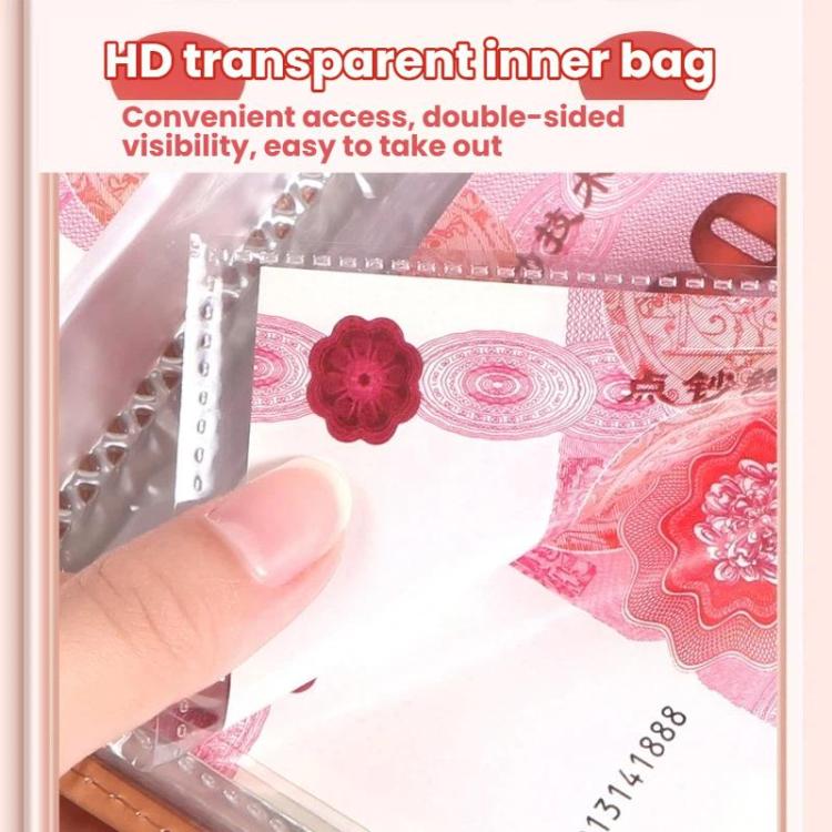 Cash book with clear inner plastic bag sleeve for easy banknote access