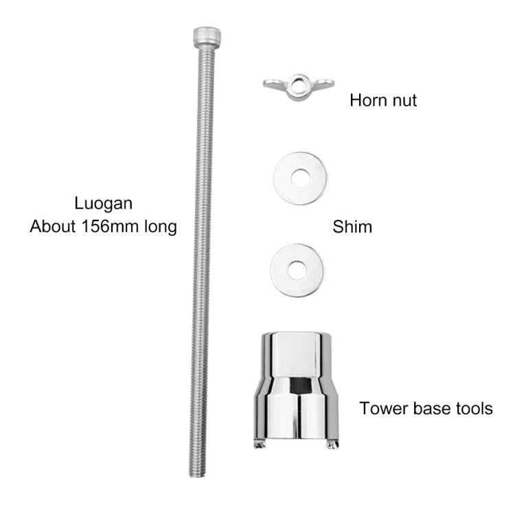 Bicycle freehub removal tool set with long threaded bolt, horn nut, and shims