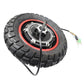 Inflatable off-road scooter rear wheel, black tread, red rim ring and attached cables