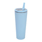Sky blue vacuum insulated cup with sealed lid and straw for drinking