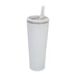 White vacuum insulated cup with sealed lid and white straw