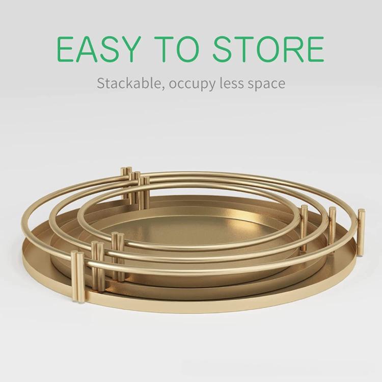 Gold stackable dessert stand set with three nested round trays