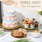 Gold 3-tier cake stand set with decorated tiered cake on top tray
