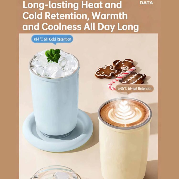 White vacuum-insulated 300 ml coffee cup with flip straw, filled with ice