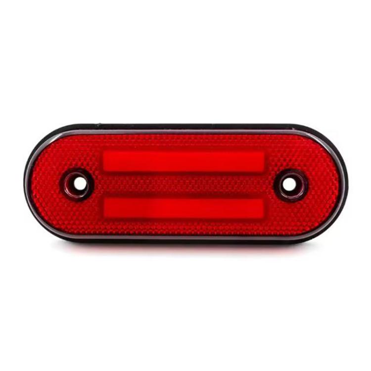 Red oval LED side marker lamp with black frame and two rectangular light strips