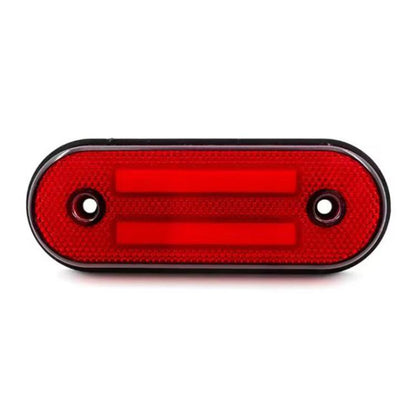 Red oval LED side marker lamp with black frame and two rectangular light strips