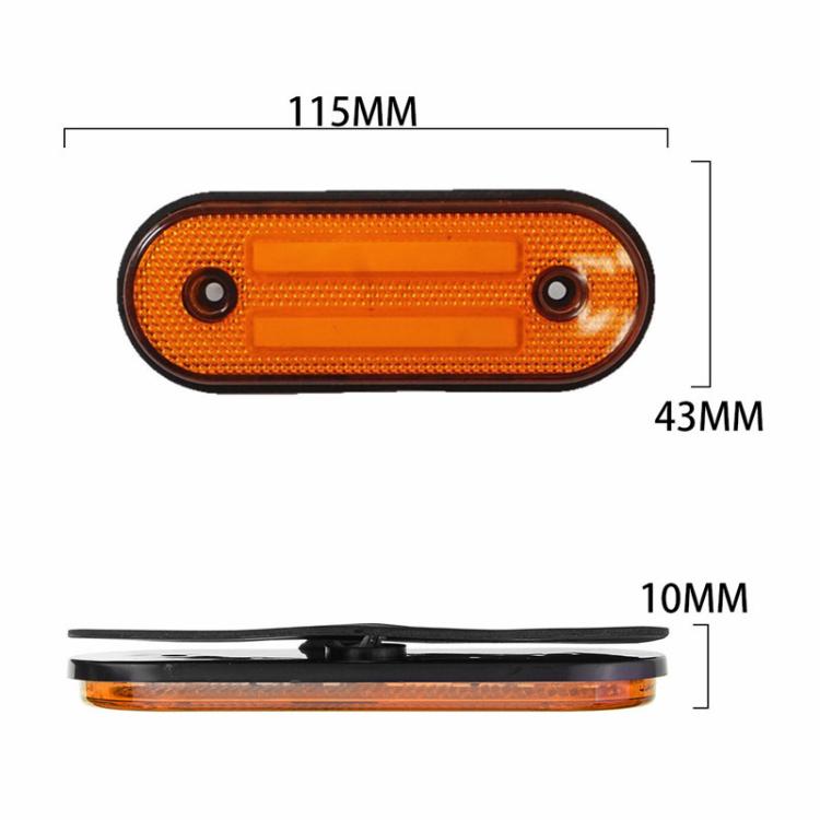 Amber oval LED side marker lamp dimensions: 115mm x 43mm x 10mm