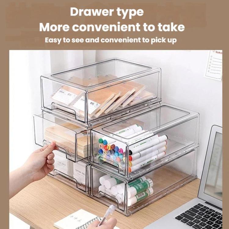 Transparent Thickened Storage Box Stackable Drawer-Style Desktop Organizer, Small, Large, Extra Large