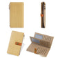 Beige straw-weave long wallet set showing exterior, side view, and open card holder
