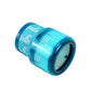 Blue vacuum filter cartridge cylinder with mesh intake window and ribbed sides