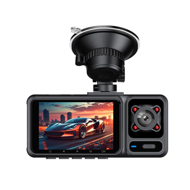 Dual-lens dashcam with 2-inch screen and front camera module, front+interior setup