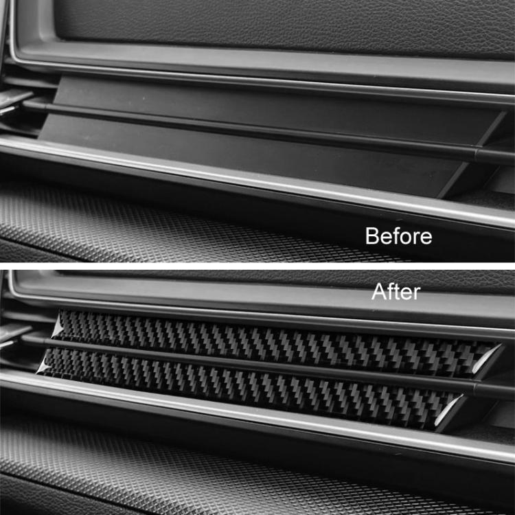 Installed carbon-fiber vent trim strip on car dashboard air vent