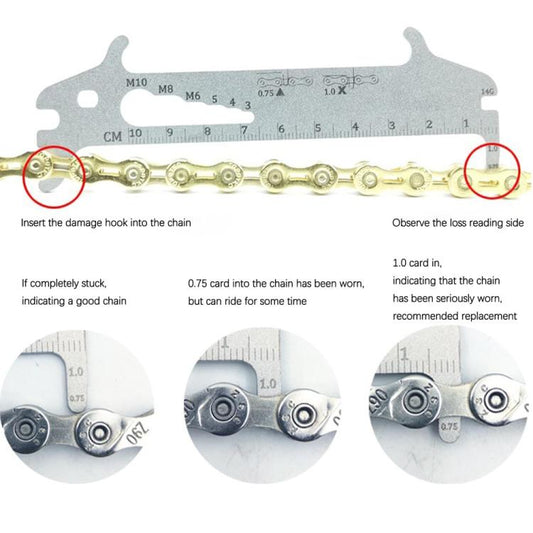 BIKERSAY 7-in-1 Chain Wear Indicator Tool Measuring Ruler Bicycle Maintenance Tool