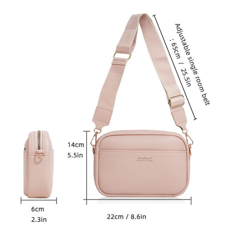 Pink crossbody bag with adjustable shoulder strap, compact square zip pouch