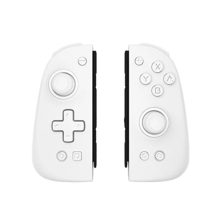 White split left/right Nintendo Switch controllers with D-pad, ABXY buttons, analog sticks