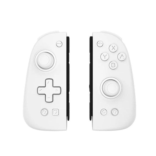 White split left/right Nintendo Switch controllers with D-pad, ABXY buttons, analog sticks
