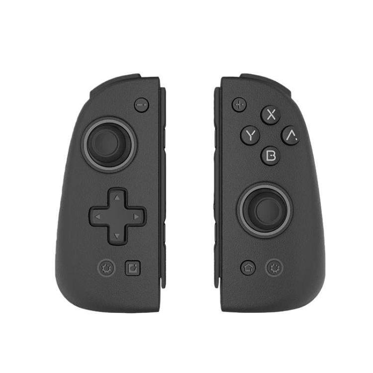Black split left/right Nintendo Switch controllers with D-pad, ABXY buttons, analog sticks