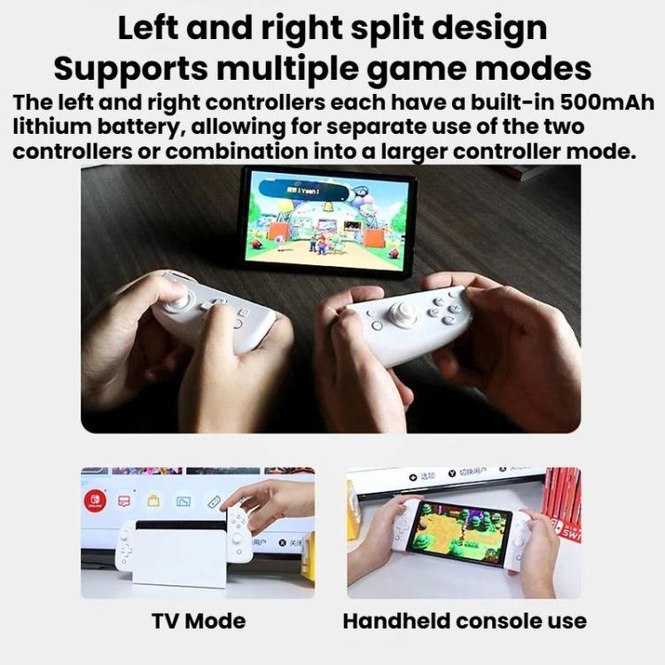 White split Nintendo Switch controllers held side by side, showing D-pad and ABXY