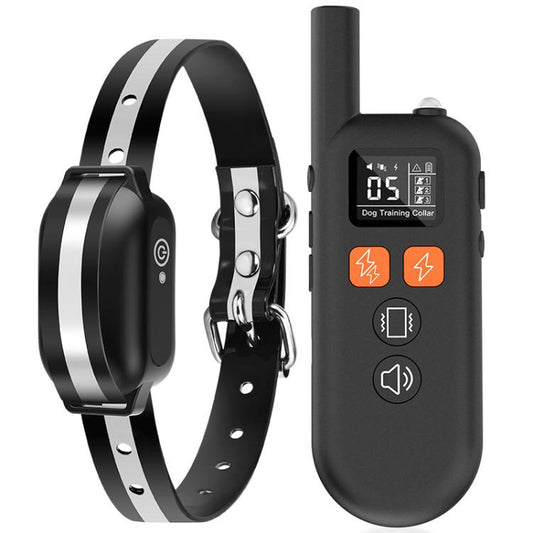 PaiPaitek 2-in-1 dog training collar and handheld remote, black with orange buttons