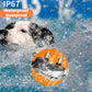 Dog training collar remote shown in splash water, waterproof rugged design