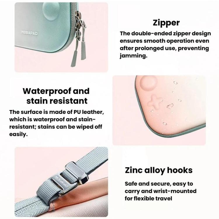 Light blue storage case close-up of zipper and waterproof strap details
