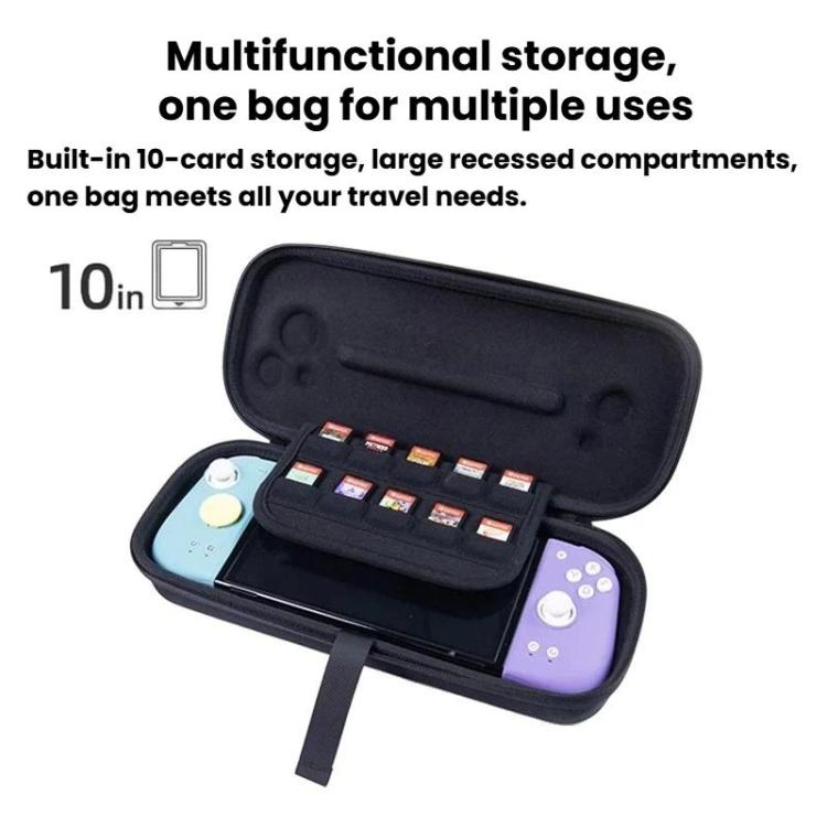 Black portable Switch case with 10-card storage and padded recessed compartments
