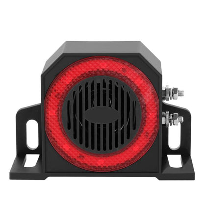 Red LED voice reversing alarm horn with black housing and mounting brackets