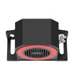 Black reversing alarm horn with red LED ring and grille speaker, side view