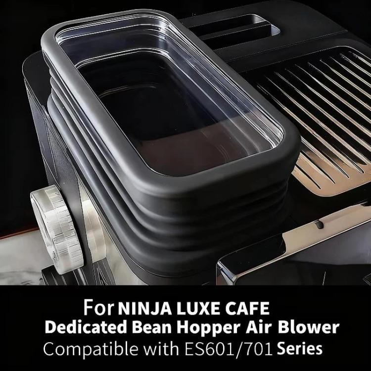 Bean hopper extension with clear top and black ridged base