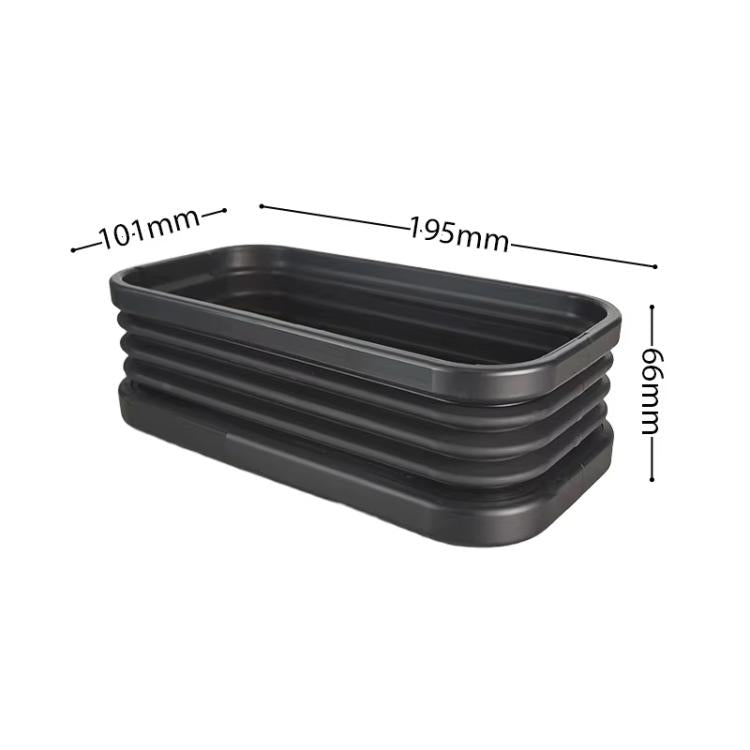 Black rectangular bean hopper extension with ridged sides and covered top