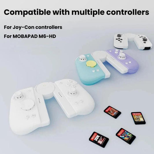 White controller charging grips holding multiple controller styles on slide rails