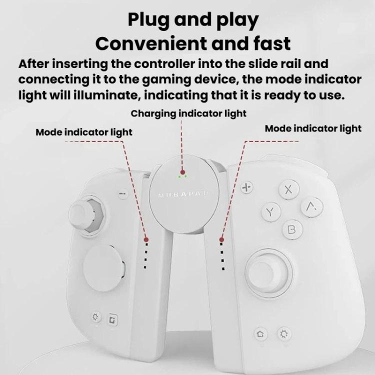 White plug-and-play charging grips with mode indicator lights on slide rails