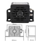 Square reversing alarm dimensions and rear view, showing mounting holes (84 x 103 x 41 mm)