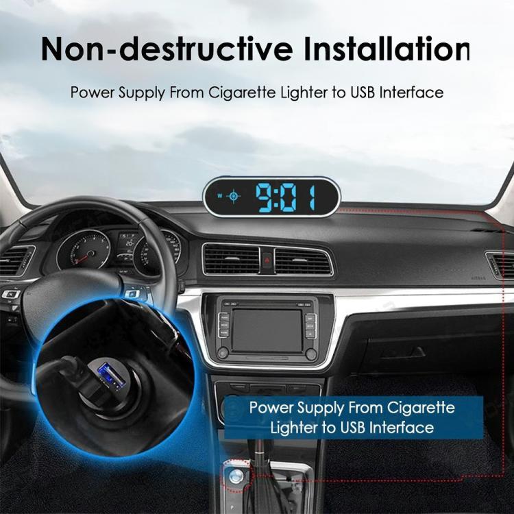 Car speed HUD display showing blue LED 30 with USB power route from cigarette lighter