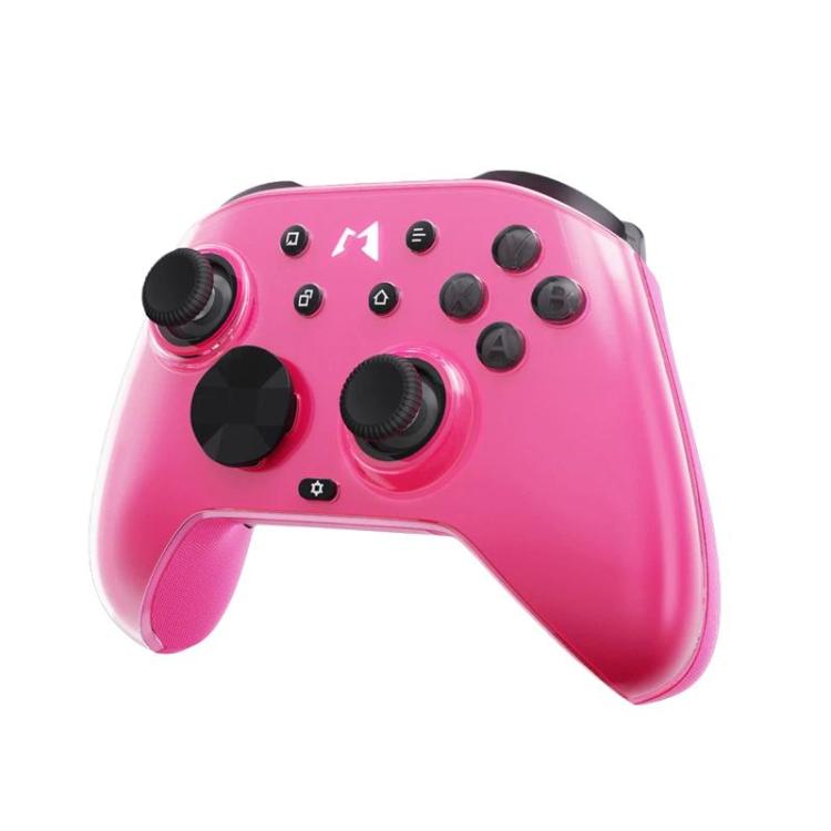 Pink mechanical game controller with black thumbsticks and ABXY face buttons