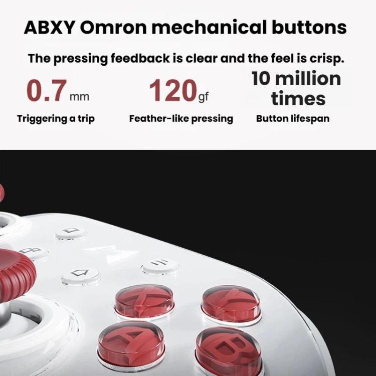 White mechanical game controller with red ABXY face buttons and D-pad