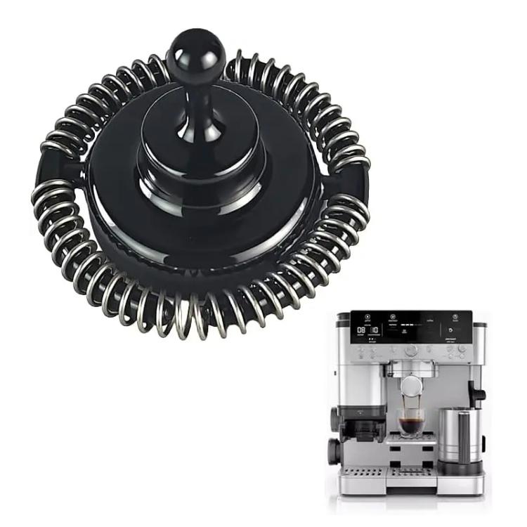 Black milk frother whisk attachment with springy coil ring and central stem