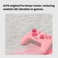 Pink wireless game controller on textured surface, showing full button layout